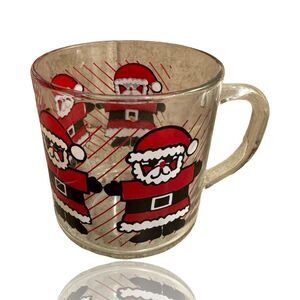 Vintage Luminarc Santa Holiday Glass Mug Cup Christmas Theme